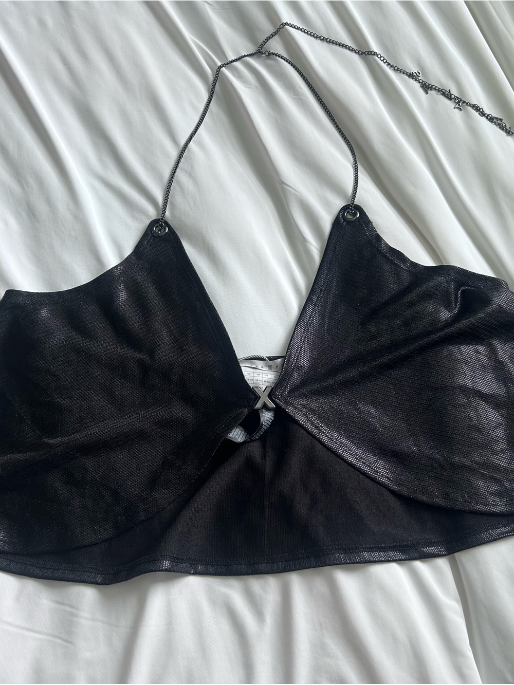 Savage X Fenty Black Metallic Halter Crop Top with Chain Straps